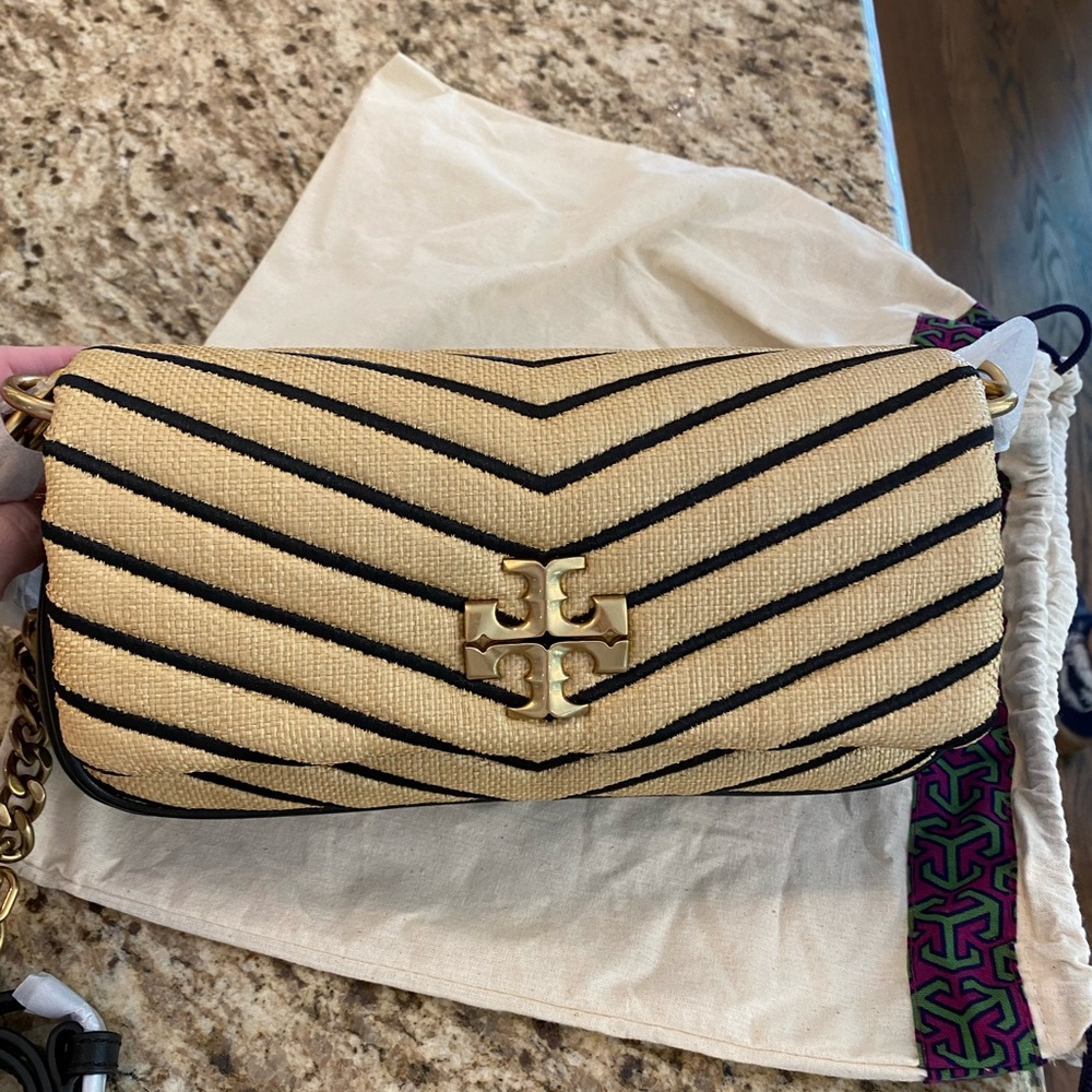 Brand new never used Tory, Kira chevron soft straw small flap shoulder bag.